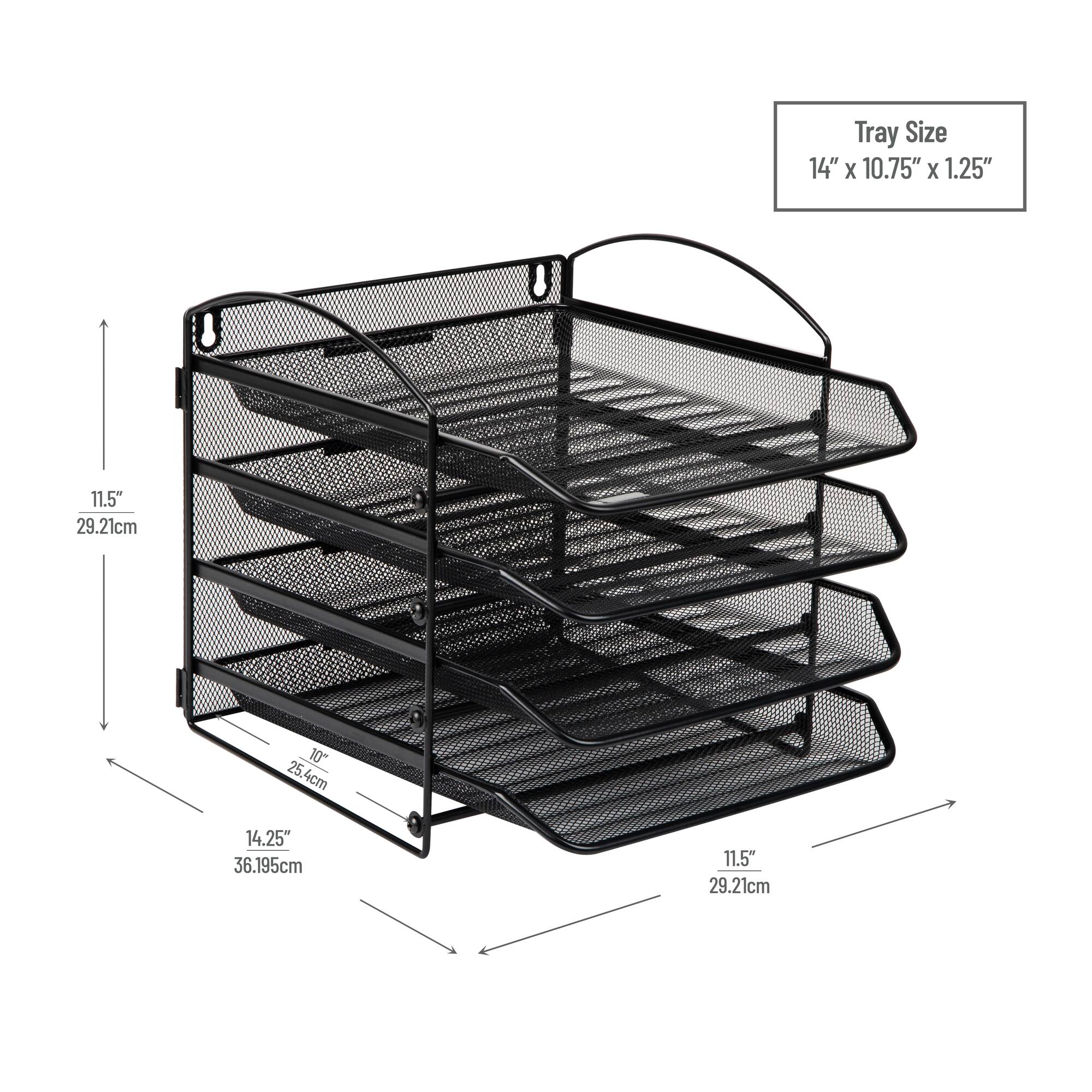 Mind Reader Paper Tray, Desktop Organizer, File Storage, Wall Mountable, Office, Metal Mesh, 11.5"L x 14.25"W x 11.5"H, Black